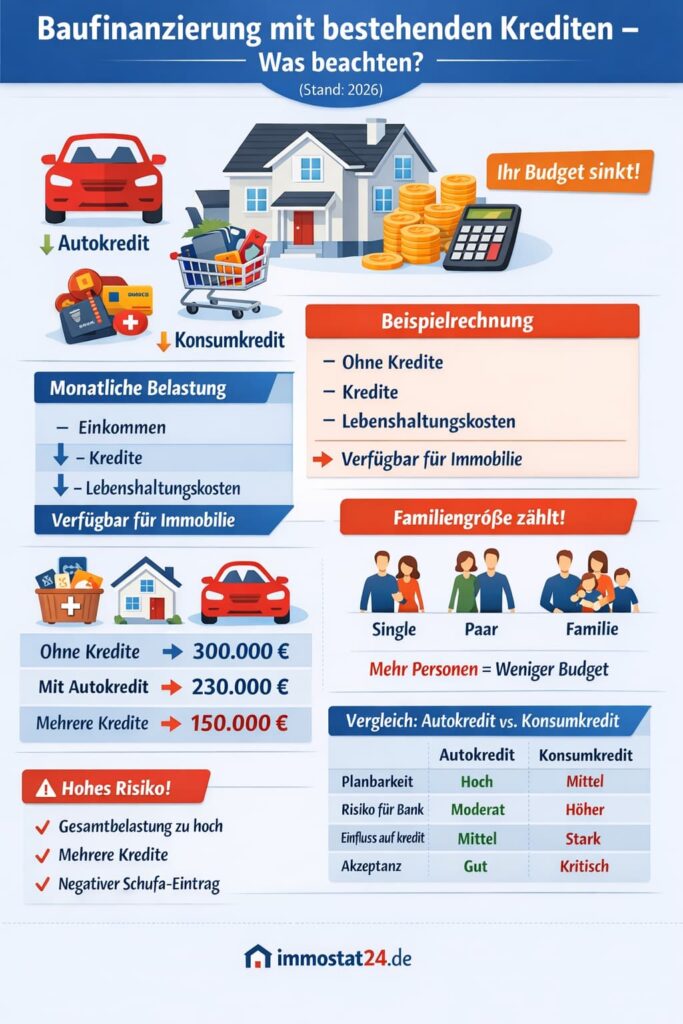 Baufinanzierung trotz bestehender Kredite: Autokredit, Ratenkredit & Auswirkungen