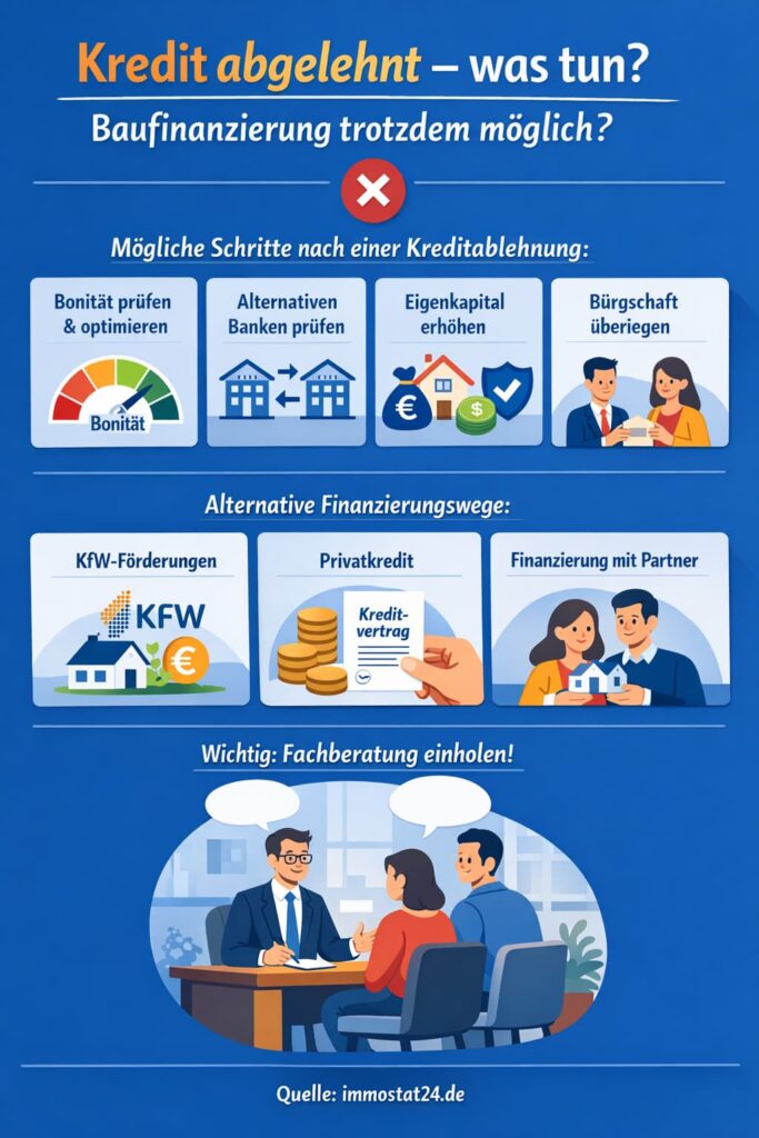 Kredit abgelehnt – was tun? Baufinanzierung trotzdem möglich?