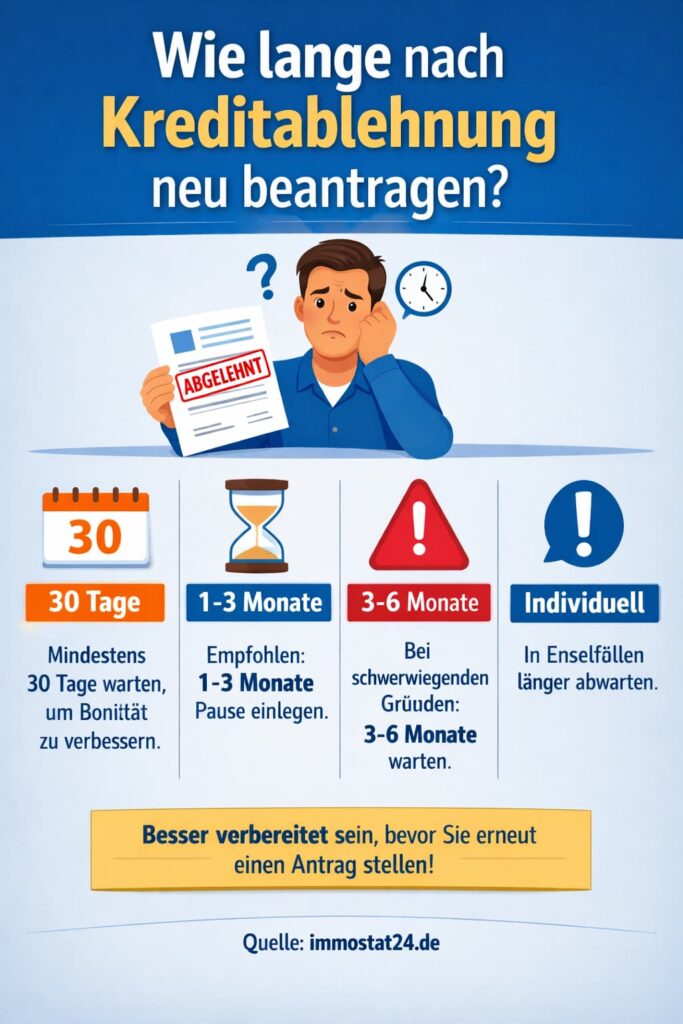 Wie lange nach Kreditablehnung neu beantragen (Baufinanzierung)?