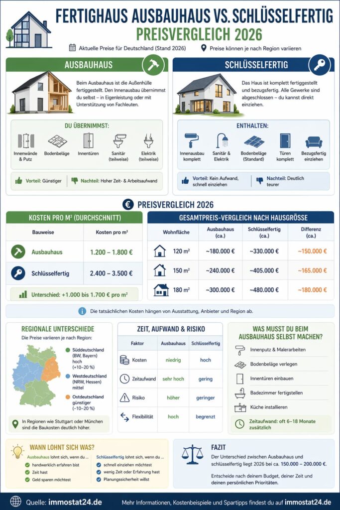 Fertighaus Ausbauhaus vs. schlüsselfertig – Preisvergleich